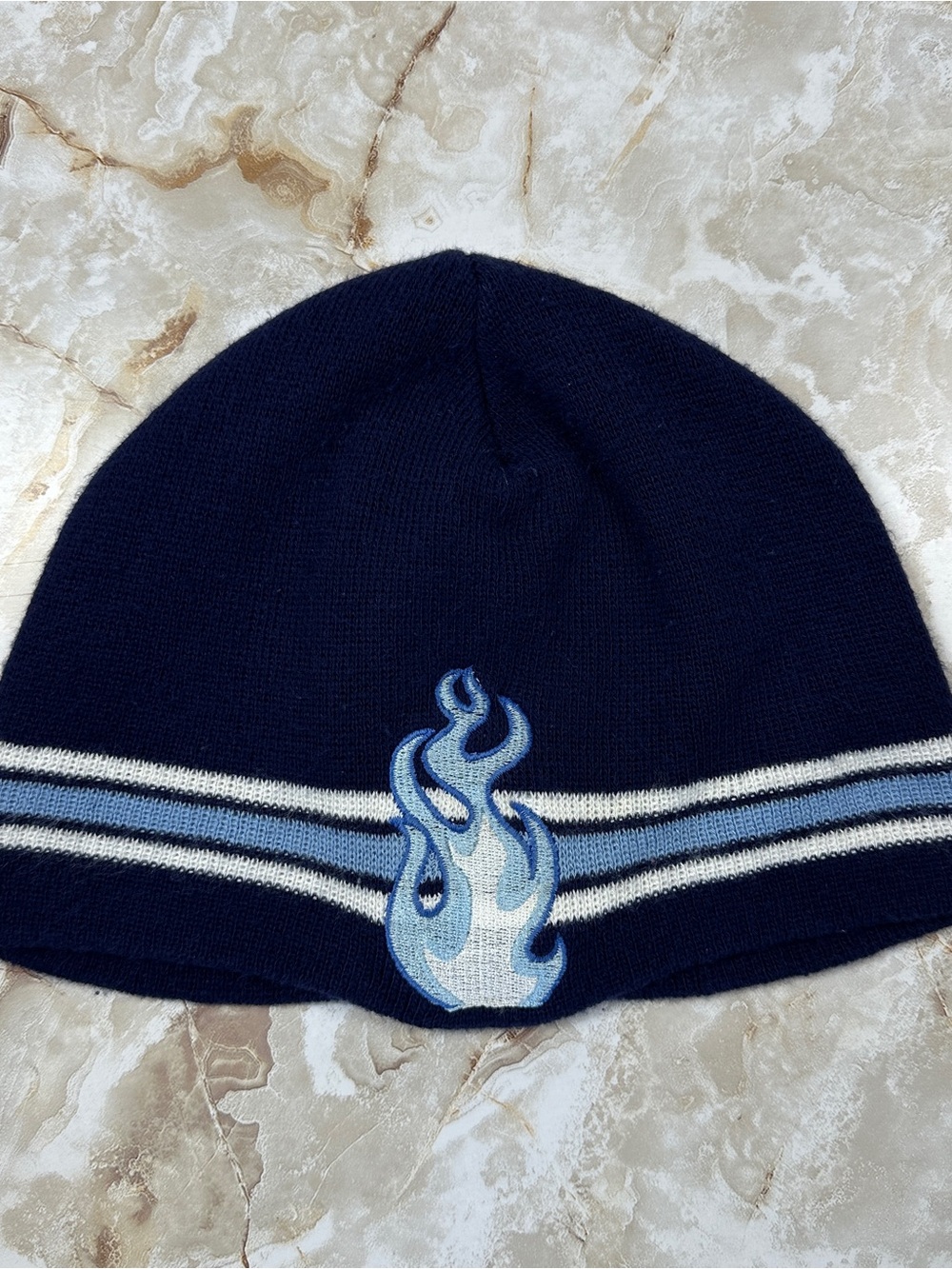 Vintage Fire Flame Pattern Knit Beanie Skate Skull Cap Acrylic USA Made Hat